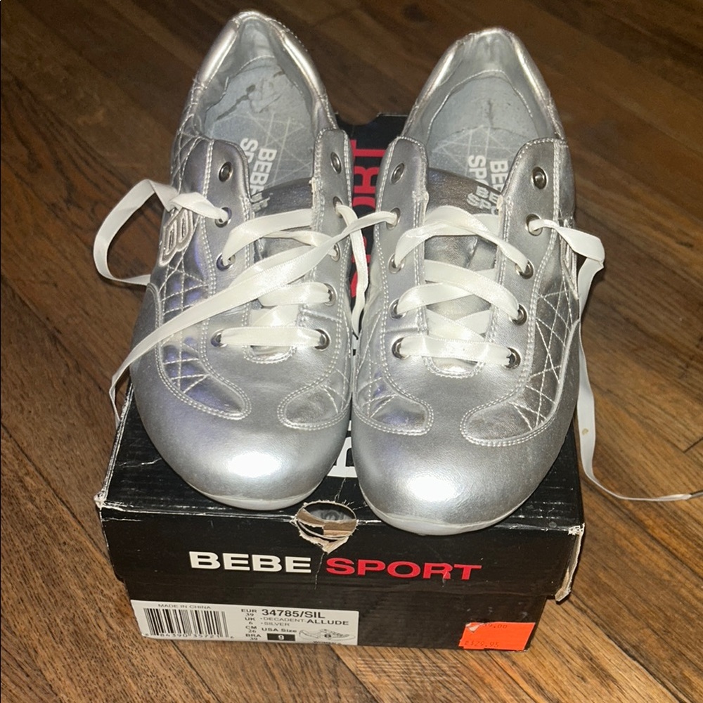 bebe Silver Sneakers with Metallic Finish